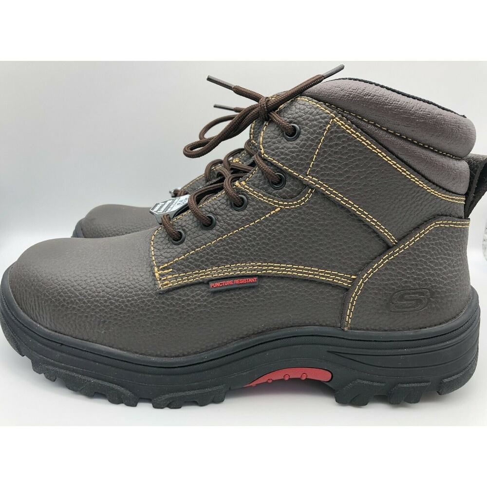 Skechers Men's 77143MC Brown Leather Steel Toe Safety Boots Lace Up Size US 13 - Picture 2 of 12